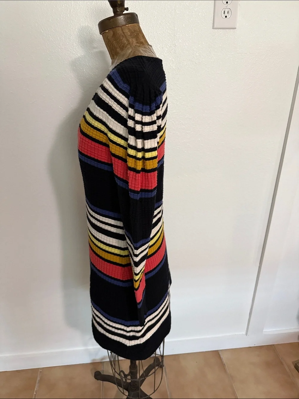 Free People Gidget Striped V-Neck Knit Dress in Multi-Color Size M